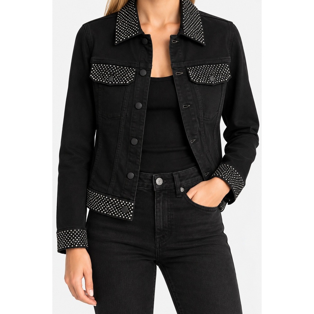 Zadig & Voltaire Kioky Diamanté Rhinestone Black Denim Jacket L NWT